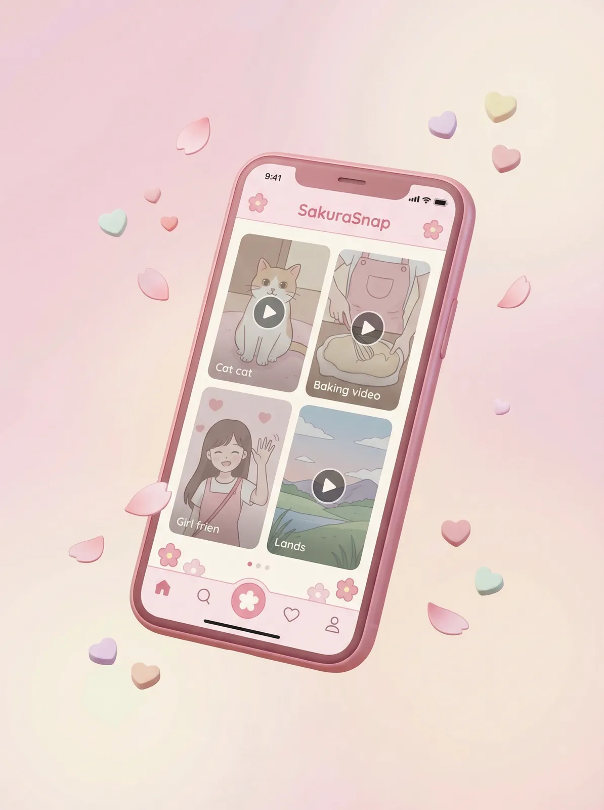糖心视频 APP界面展示 - 粉色手机模型